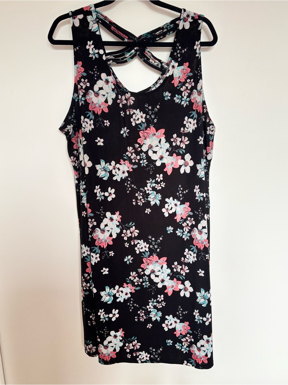 Papaya Black Floral Tank Dress with Pink & Teal Accents
